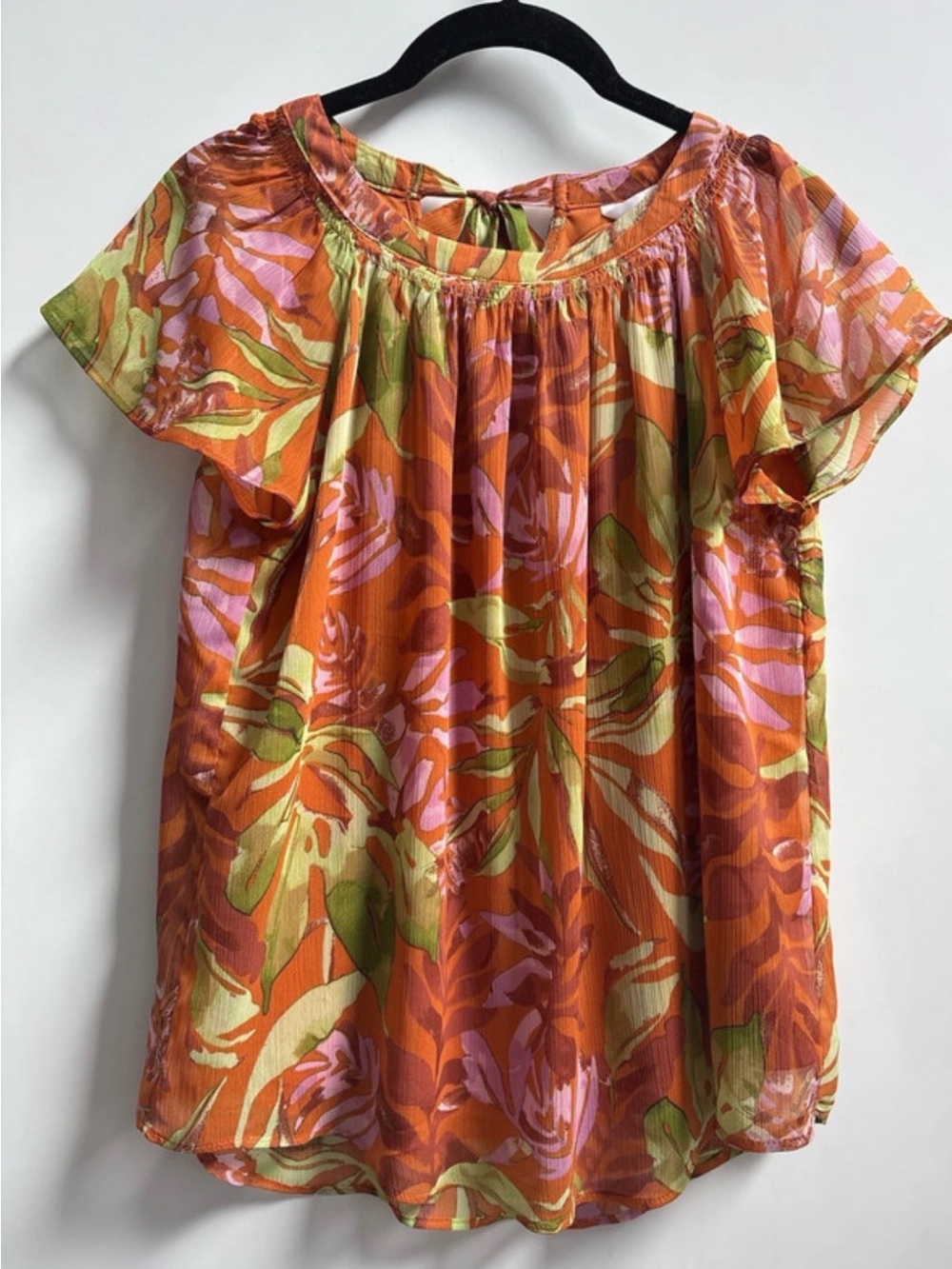 LC Lauren Conrad Orange Floral Flutter Sleeve Blouse